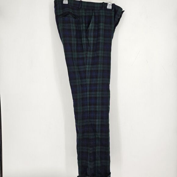 Vintage LL Bean Plaid Pants Mens 35 x 30 Green 1970s Trousers Classic Casual - Picture 11 of 15